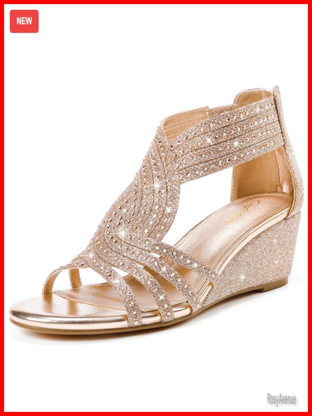 Sparkly Rhinestone Wedge Sandals Open Toe Ankle Strap Party Wedding